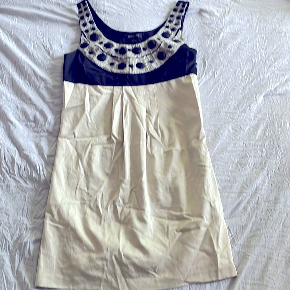 👗 Banana Republic Tan & Black Embellished Bodice Sheath Dress Size 0
